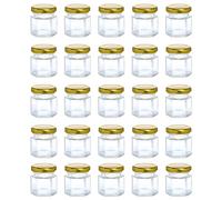 30Pcs 45ML Hexagonal Small Mini Glass Jam Jars with Airtight Metal Gold Lid