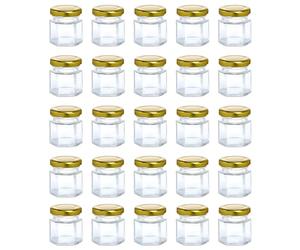 30Pcs 45ML Hexagonal Small Mini Glass Jam Jars with Airtight Metal Gold Lid