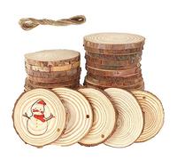 30pcs 5-7cm Wood Slices 0.5cm Wooden Circles with Hole with Natural Jute Twine，Craft Wood Slices Diameter Unfinished Round Timber Discs kit for Arts, Christmas or Wedding Ornaments and DIY Crafts(B)