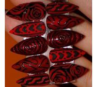 30Pcs ABS False Nails Red Cats Eye Black Heart Rose Romantics Valentine Theme Easy to Wear for Women Valentine Nails