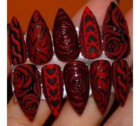 30Pcs ABS False Nails Red Cats Eye Black Heart Rose Romantics Valentine Theme Easy to Wear for Women Black Heart Rose Nails