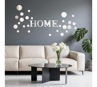 30PCS Acrylic 3D Mirror Wall Stickers, Home Letters & Multi-Size Round Self-Adhesive Decals Silver Removable Mirrors Sticker for Living Room, Bedroom, Kitchen, Hallway, TV Background