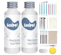 30Pcs Air Dry Clay Varnish with Sculpting Tools Kit, 2 x 100ml Gloss Matte Clay Glaze for High Luster Scratch Resistant, Waterproof, Pottery Tool kit for Sculpting, Modeling, Shaping