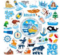 30PCS Alaskan Themed Fridge Magnets, Magnetic Large Alaska Cruise Door Decor, Waterproof Iceberg, Reindeer Magnetic Stickers, Decorative Magnet for Refrigerator, Boat, Ship, Car, Carnival Cruise Party