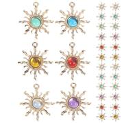 30pcs Alloy Flower Charms Set for DIY Jewelry Making, Baroque Color Gemstone Sunflower Pendants for Earrings, Bracelets, Necklaces (White AB, Green, Purple, Red, Yellow, Blue)