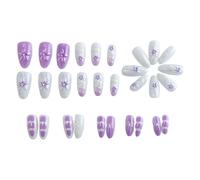 30Pcs Almond Detachable Artificial Nails Reusable Fingernails Tips for Parties Weddings Daily Wear Trendy Purple Almond Nail