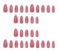 30Pcs Almond Press On Nails Heart Design French Fake Acrylic False Artificial Glues Womens Stick Nail