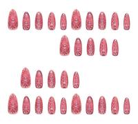 30Pcs Almond Press On Nails Heart Design French Fake Acrylic False Artificial Glues Womens Stick Nail