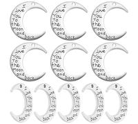 30pcs Antique Silver Moon Words Charms Celestial Alloy Moon Shape Engraved Word Message Dangle Pendants Craft Supplies for DIY Necklace Bracelet Earrings Jewelry Making Findings