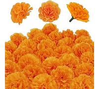 30Pcs Artificial Marigold Flowers, Silk Cloth Marigolds Decoration Set Orange Carnation Flowers Decorations for Indian Festival Backdrop Parties