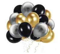 30Pcs Balloons Set - 12 Inch Black, Gold & Silver Metallic Latex Helium Balloons for Wedding, Birthday, Shower Parties