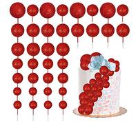 30Pcs Balls Cake Topper Glitter Foam Ball Cake Picks Mini Balloon Cupcake Insert Bubble Balls DIY Decoration for Baby Shower Wedding Anniversary Kids Birthday Graduation Party Cake Decorations Red