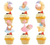 30Pcs Bear Cupcake Toppers, Pink Bear Baby Baby Shower Cake Topper Decorations for Kids Boys Girls Bear Gender Reveal Birthday Party Cake Decorations Supplies