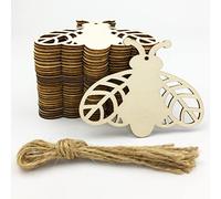 30pcs Bee Wood DIY Crafts Cutouts Blank Wooden Honeybee Shaped Hanging Ornaments with Hole Hemp Ropes Gift Tags for Kid's DIY Projects Spring Summer Christmas Party Decorations (3.9 x 3.0 x 0.1 in)
