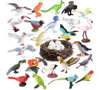 30Pcs Birds Animal Figures Playset,Assorted Realistic Bird Wildlife Toys with Nest Eggs,Parrot,Owl,Eagle,Hummingbird,Flamingo for Kids Educational Birthday Cake Decoration Party Favor School Projects