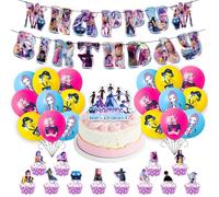 30PCS Birthday Party Decorations, K-pop Decorations Kit Including Banner Cake Topper Latexballoons, Demon Theme Balloons Party Supplies Pack for Fans Boys Girls