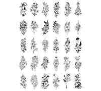 30Pcs Black And White Flower Tattoo Stickers Butterfly Rose Cartoon Small Fresh Temporary Tattoo Stickers Waterproof