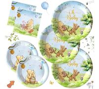 30PCS Blue Winnie Bear Party Supplies for Boy Baby Shower the Pooh Bear Decorations Tableware Set Babyshower Birthday Party Set Plates Napkins for 30 Guests Kids