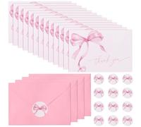 30Pcs Bow Thank You Card Add Beauty Bow Greeting Card with Envelope and Sticker Thank You Business Cards Pink Thanks Greeting Cards Create Ambiance Message Sheet (pink)