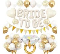 30Pcs Bride to Be Decorations Set, Bride To Be Foil Balloons, White Gold Balloons, Diamond Ring Balloon, Heart Balloons & Bunting, Luxurious Party Supplies for Hen Party Bridal Shower Decorations