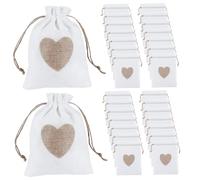 30Pcs Burlap Bags, 3x4 Inch Flax Gift Pouches with Heart, Jewelry Bags Drawstring for Sharing Love and Joy