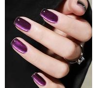 30Pcs Cat Eye False Nails,Purple Cat Eye Press on Nails for Women,Mysterious Teal Shimmer Nails Halloween Parties Elements,Wearable Stick on Nail Art for Girls