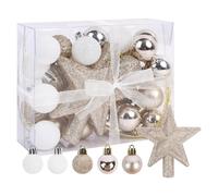 30Pcs Champagne Christmas Baubles Tree Decorations, 3CM Shatterproof Christmas Balls for Trees Wreath, Desktop Tree Baubles Ornaments with Hanging Ropes Treetop Star