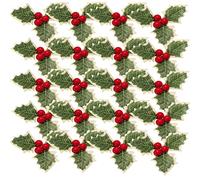 30pcs Christmas Artificial Holly Berries with Green Leaves for Christmas Wreath Arrangement Holly Cake Decorations Cake Toppers Xmas Party Decorations Artificial Red Berries Fruit Holly Berries