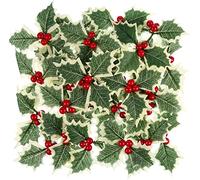 30pcs Christmas Artificial Holly Berries with Green Leaves, Simulation Holly Berry Green Leaves for Wedding Christmas Wreath Arrangement, Cake Toppers Craft Party Decorations, Artificial Holly Leaves