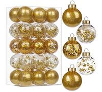 30pcs Christmas Baubles 50mm/2" Shatterproof Clear Plastic Ball with Delicate Ornaments Gold Xmas Balls Set Christmas Tree Hanging Decorations for DIY Halloween Party Wedding Decor