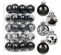 30pcs Christmas Baubles 5cm/2" Shatterproof Clear Plastic Ball with Delicate Ornaments Black Xmas Balls Set Christmas Tree Hanging Decorations for DIY Halloween Party Wedding Decor