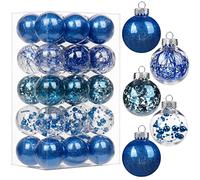 30pcs Christmas Baubles 5cm/2" Shatterproof Clear Plastic Ball with Delicate Ornaments Blue Xmas Balls Set Christmas Tree Hanging Decorations for DIY Halloween Party Wedding Decor