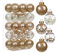 30pcs Christmas Baubles 5cm/2" Shatterproof Clear Plastic Ball with Delicate Ornaments Champagne Gold Xmas Balls Set Christmas Tree Hanging Decorations for DIY Halloween Party Wedding Decor