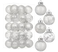 30pcs Christmas Baubles 5cm/2" Shatterproof Clear Plastic Ball with Delicate Ornaments White Xmas Balls Set Christmas Tree Hanging Decorations for DIY Halloween Party Wedding Decor