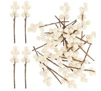 30pcs Christmas Berries Artificial Berry Stem White Plastic Paper Iron Wire DIY Christmas Crafts Wreath Making Decorations and Cards