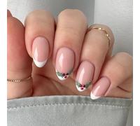 30pcs Christmas French Tip False Nails Short Press On Nails Christmas FakeNails Christmas Hat And Elk Festival Holiday NailsFrench Tip Christmas Stick On NailsArt for Women