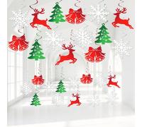 30Pcs Christmas Hanging Swirl Decorations Christmas Party Decorations | Christmas Reindeer Bell Christmas Tree Snowflake Foil Ceiling Hanging for Xmas Holiday Birthday Party Hanging Supplies