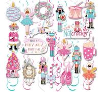 30Pcs Christmas Nutcracker Party Hanging Swirl Decorations Pink Nutcracker Hanging Decor Ballet Party Ceiling Streamers Ballerina Soldier Rat King Decor for Xmas Winter Birthday Party Supplies