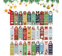 30Pcs Christmas Paper Bookmarks - Festive Artwork Santa Claus Bookmarks with Adorable Quoted Designs and Snowflake Motifs for Bedtime Stories, Christmas Vacation Reading and Family Book Study Breaks