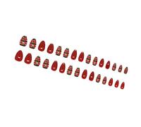 30Pcs Christmas Press On Nails Almond Fake Glossy Winter Designs False Full Covers Artificial Acrylic Christmas Fake Nail