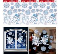 30Pcs Christmas Window Stickers, 3X Sheets Large Glitter Snowflake & Penguins Design, Reusable Double-Sided PVC Static Clings, Xmas Window Decals for Glass, Ideal Holiday Window Decorations