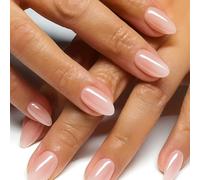 30PCS Chrome Nude Pink Press On Nails - Short Almond Shape French Tip Fake Nails with Shine, Glazed Gel Finish, Jelly Adhesive Tabs for Women Daily Wear (Chrome Nude Pink)