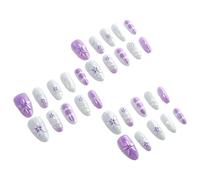 30Pcs Color Almond Artificial Flower Design Fingernails Not Damaging Detachable Nails Art Set Sweet Color False Nails