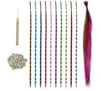 30Pcs Colorful Hair Extensions, 40cm Synthetic Feather Hair Extensions,Hair Tinsel Kit,Hair Extension Kit including 100 Micro Beads and Hook for Women Girls Party Festival Cosplay