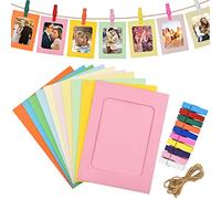 30Pcs Colorful Paper Photo Frame with 30Pcs Clips and 3Pcs Hanging Ropes, 6x4 inch Paper Cardboard Picture Frames, Hanging Album Frame for Home School Office Wall Decoration