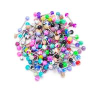 30Pcs Colorful Stainless Stee Tongue Rings Tongue Piercing Stainless Steel Double Barbell With Slave Ring Spike Ball Tongue Jewelry For Women Men It is beautiful and easy to use.