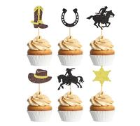 30Pcs Cowboy Cupcake Toppers Horse Hat boot Shooting Glitter Cowboy Theme Cake Toppers Decorations for Western Theme Birthday Party Baby Shower Supplies