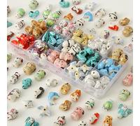 30Pcs Cute Ceramic Animal Beads,Dog Fox Panda Dolphin Dove Penguin Bear Fish Shaped Random Mixing Spacer Beads Handmade Porcelain Painted Beads for Jewelry Making DIY Handmade Bracelet