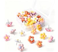 30pcs Cute Flower Drawing Pins, Resin Wall Pins with Strong Metal Tips,Cute Pins, Decorative Push Pins for Cork Board, Thumb Tacks, Notice Board Pin for Office, Classroom and Drawing Pins for Walls