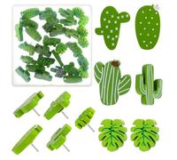 30Pcs Cute Push Pins for Corkboard, Mabor Wooden Cactus Plants Push Pins Decorative Plants Pushpins Set for Photos Wall Maps Home Office Classroom Decoration